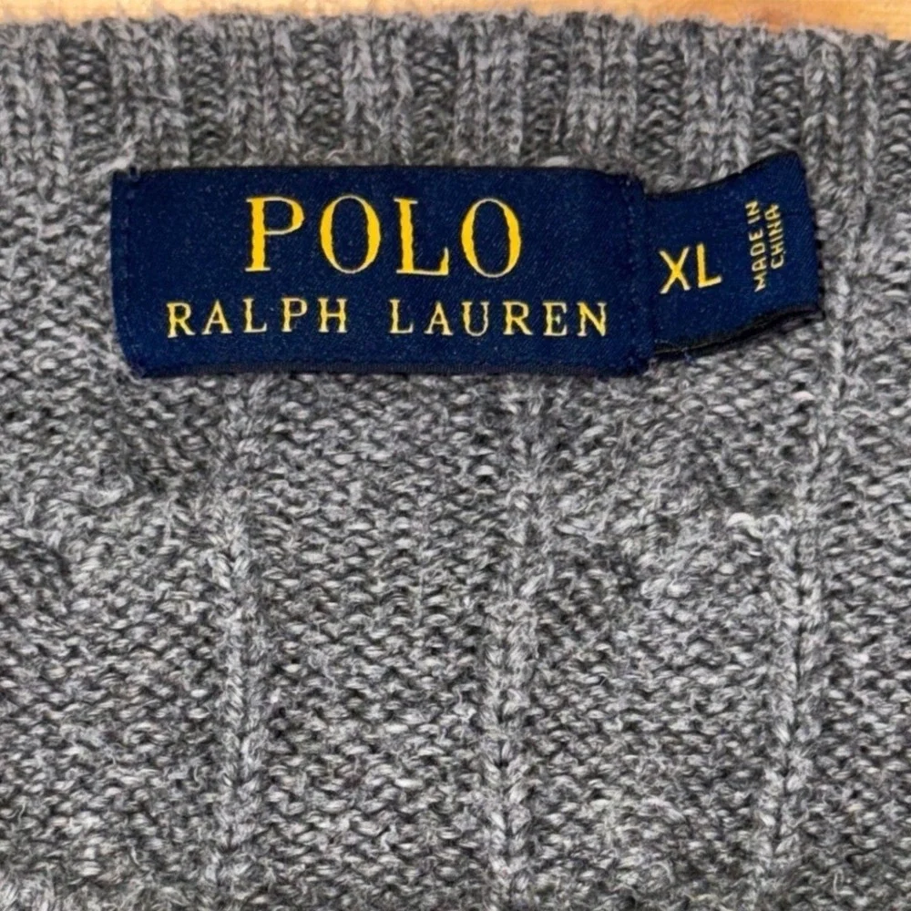 Polo Ralph Lauren XL Gray Cable Knit Cotton Sweater Crewneck Long‎ Sleeve
